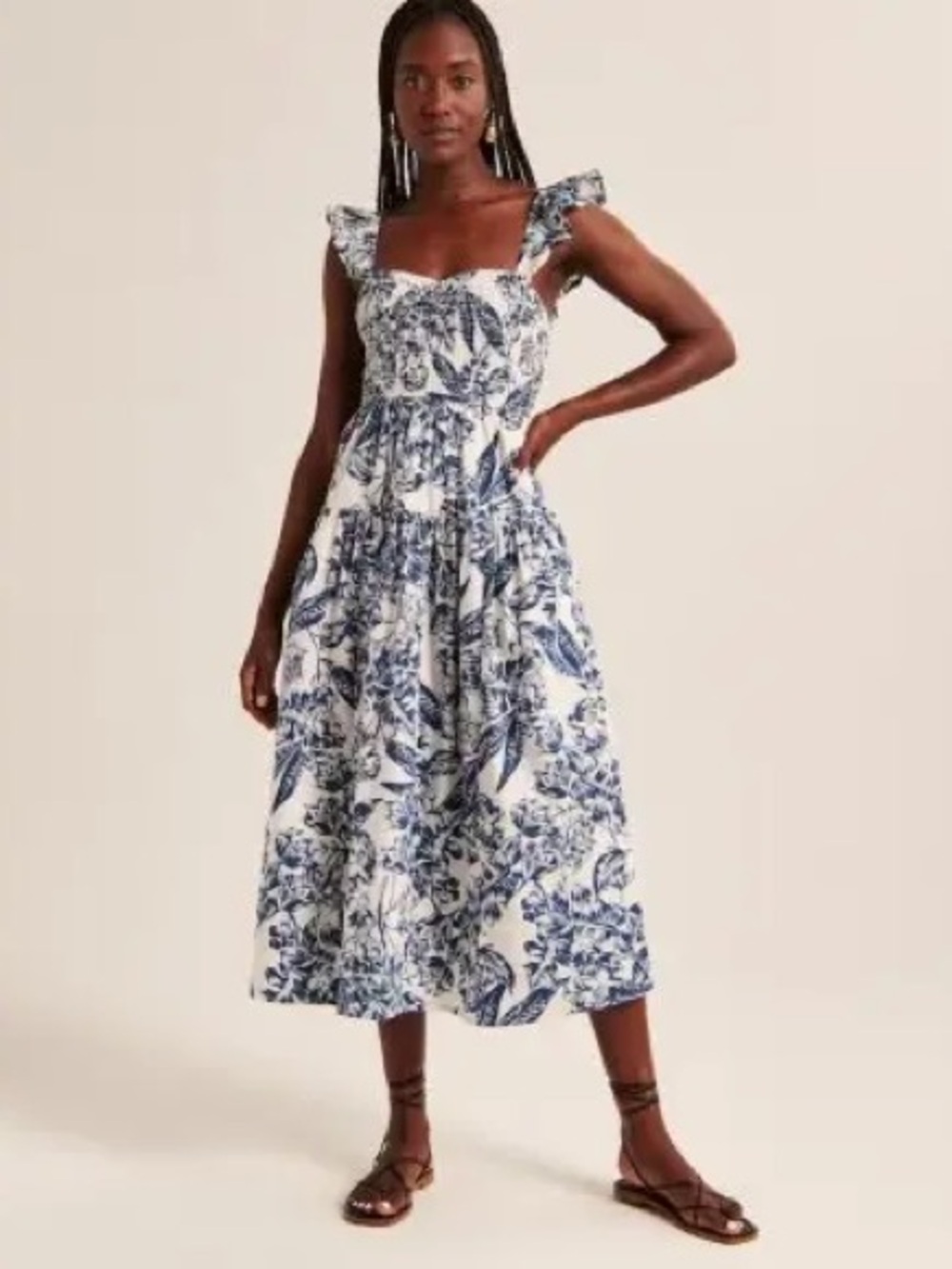 Abercrombie Ruffle Strap Smocked Midi Dress Size S